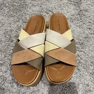 Lucky Brand Neutral Multi-Tone Crisscross Slide Mules